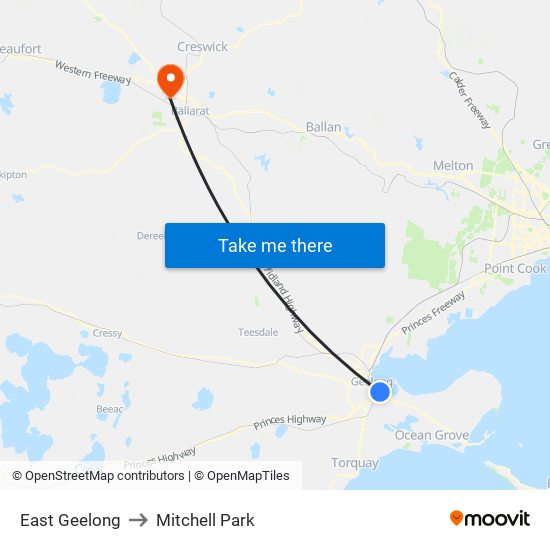 East Geelong to Mitchell Park map