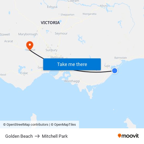 Golden Beach to Mitchell Park map