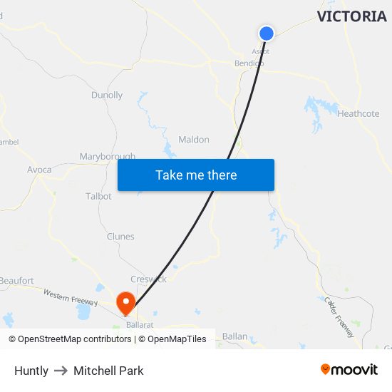 Huntly to Mitchell Park map