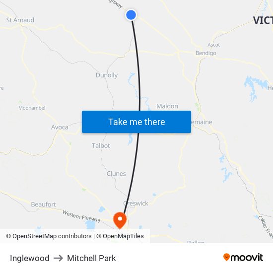 Inglewood to Mitchell Park map