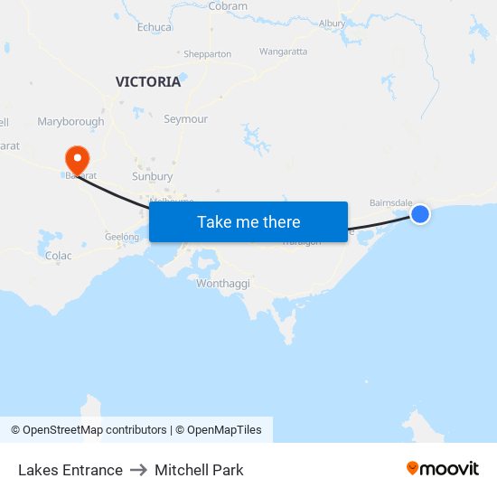 Lakes Entrance to Mitchell Park map