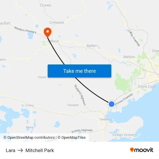 Lara to Mitchell Park map