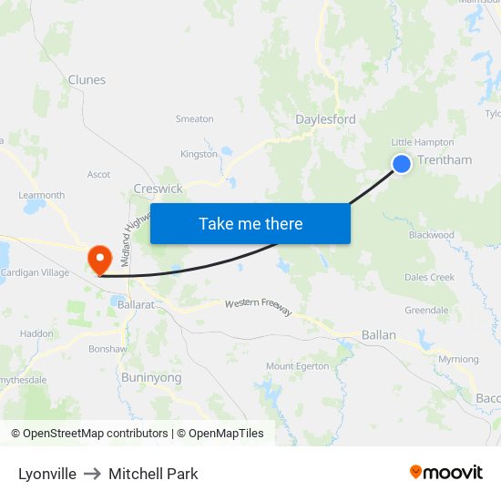 Lyonville to Mitchell Park map