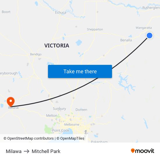 Milawa to Mitchell Park map