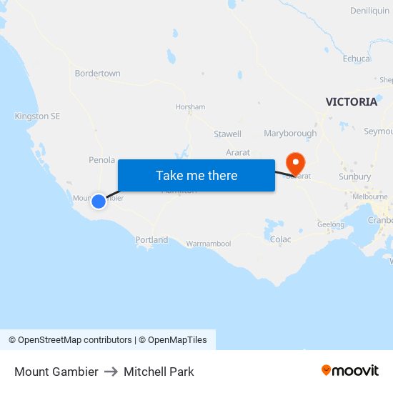 Mount Gambier to Mitchell Park map