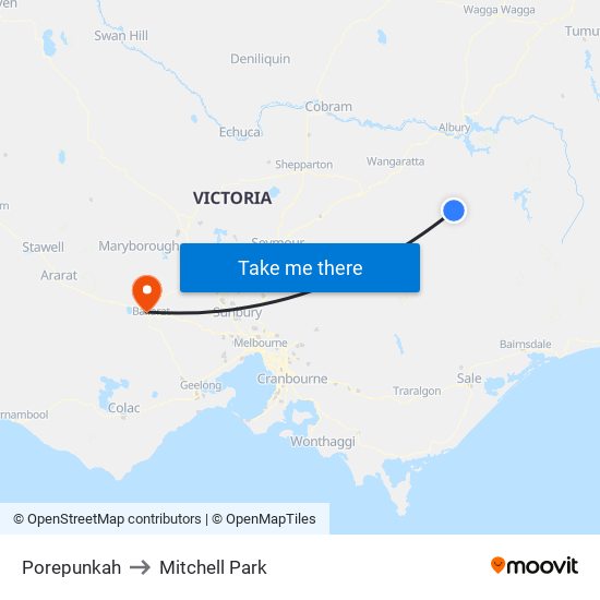 Porepunkah to Mitchell Park map