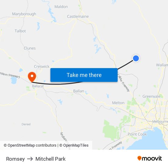 Romsey to Mitchell Park map