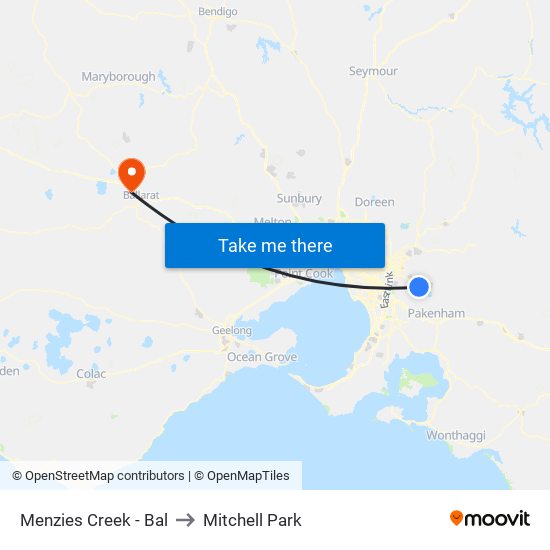 Menzies Creek - Bal to Mitchell Park map