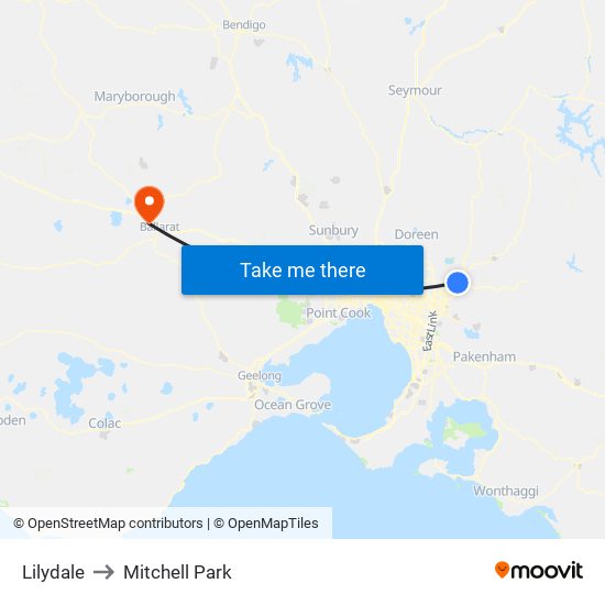 Lilydale to Mitchell Park map