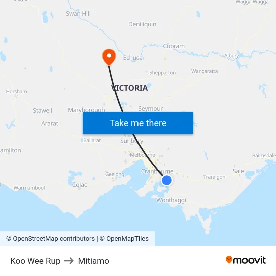 Koo Wee Rup to Mitiamo map