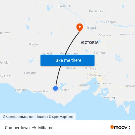 Camperdown to Mitiamo map