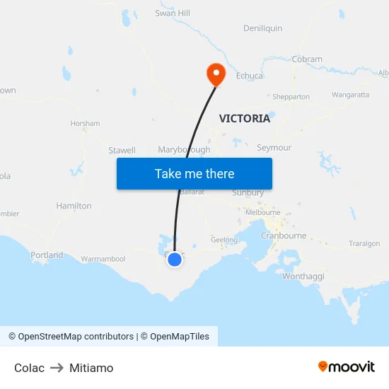 Colac to Mitiamo map