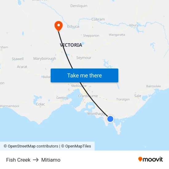 Fish Creek to Mitiamo map