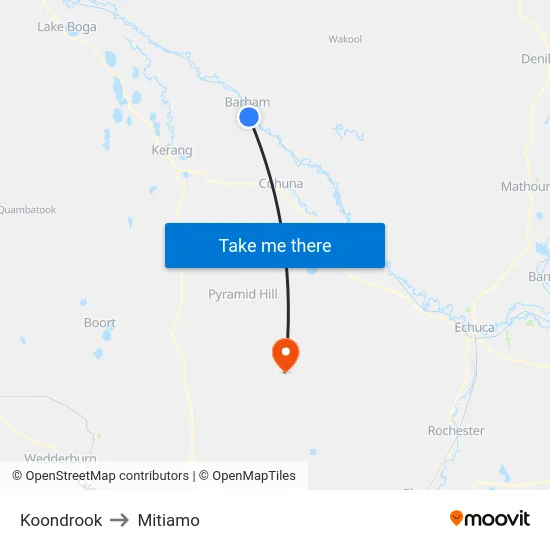 Koondrook to Mitiamo map