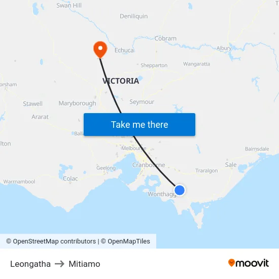 Leongatha to Mitiamo map