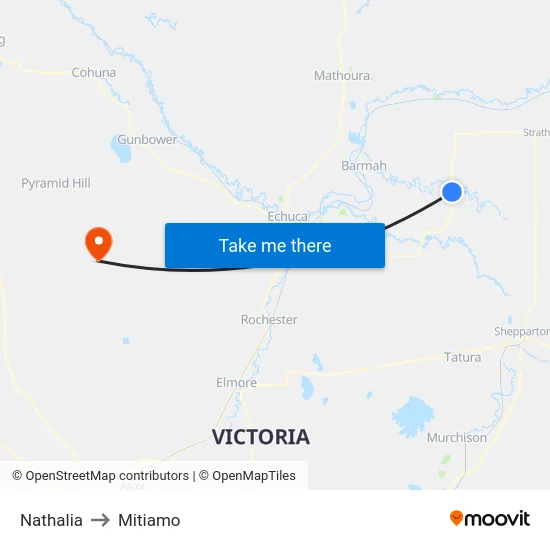Nathalia to Mitiamo map
