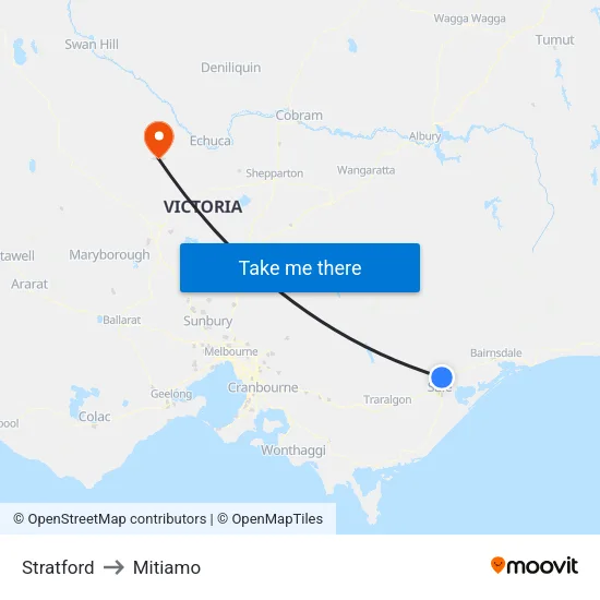 Stratford to Mitiamo map