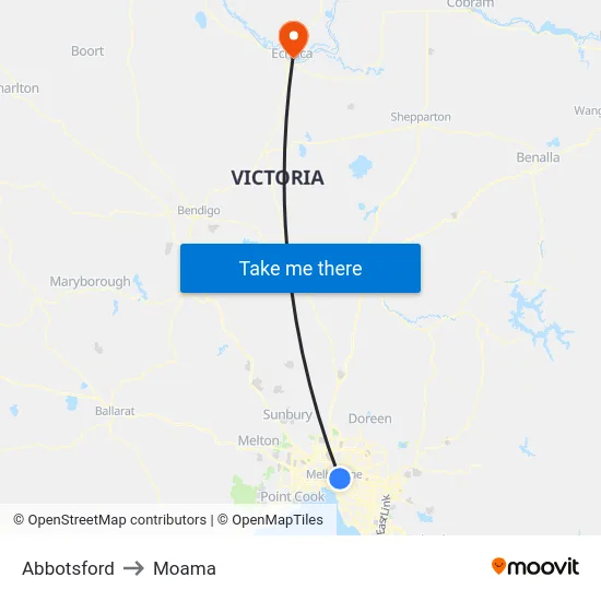 Abbotsford to Moama map