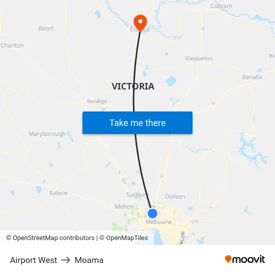 Airport West to Moama map