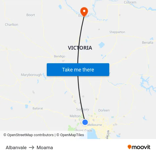 Albanvale to Moama map