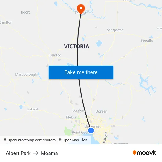 Albert Park to Moama map