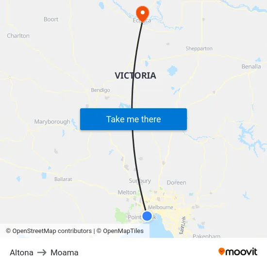 Altona to Moama map