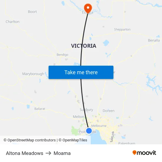 Altona Meadows to Moama map
