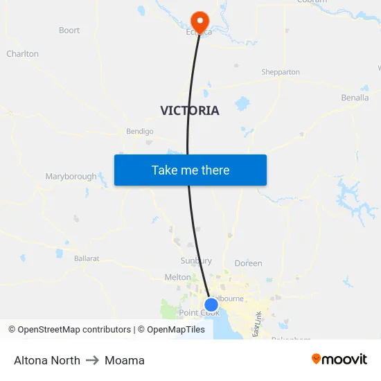 Altona North to Moama map