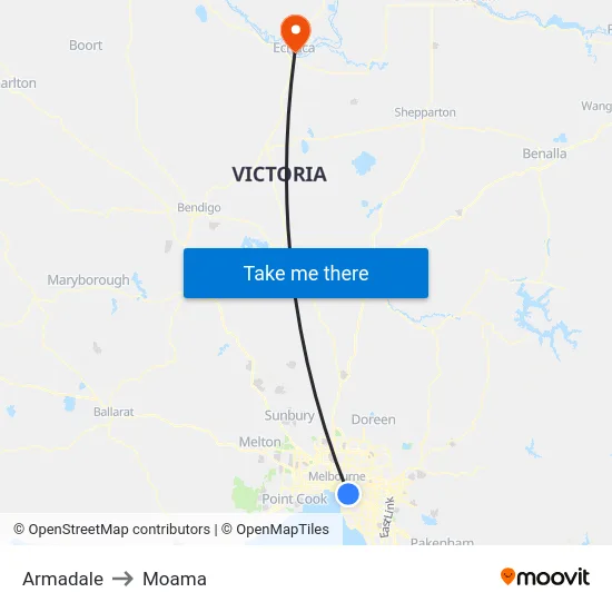 Armadale to Moama map
