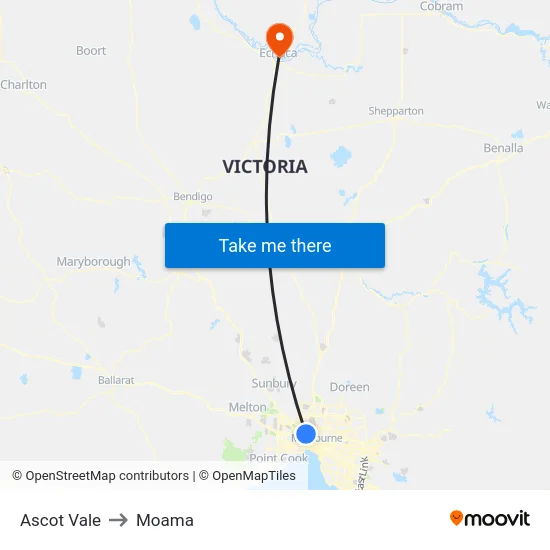 Ascot Vale to Moama map