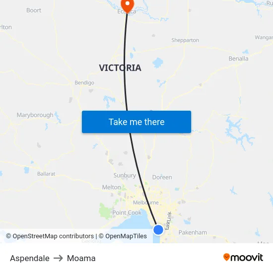Aspendale to Moama map
