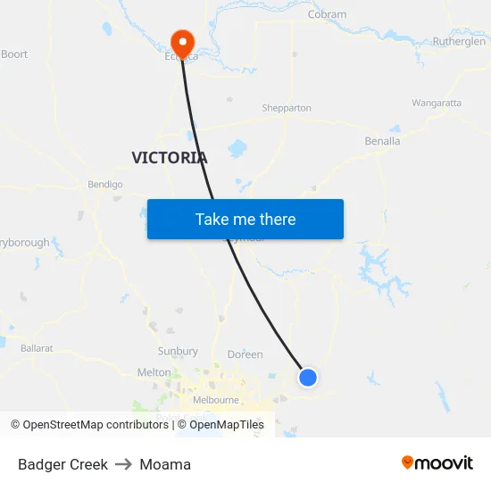 Badger Creek to Moama map