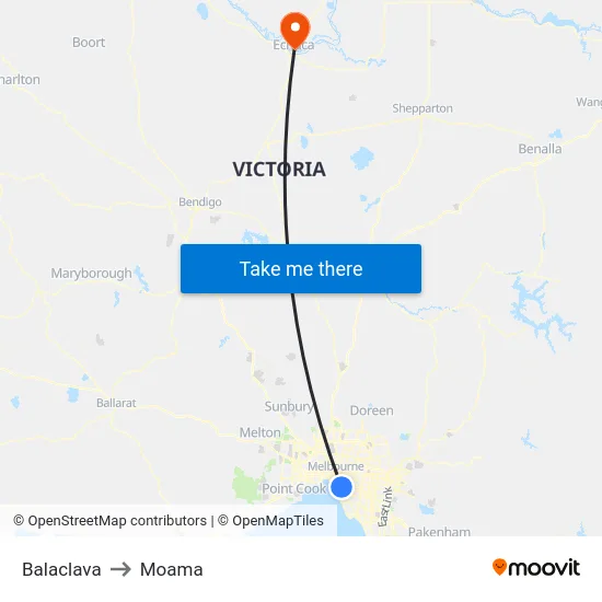 Balaclava to Moama map
