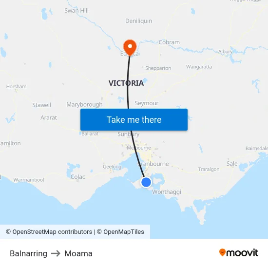Balnarring to Moama map