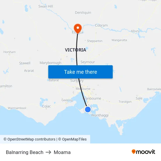 Balnarring Beach to Moama map