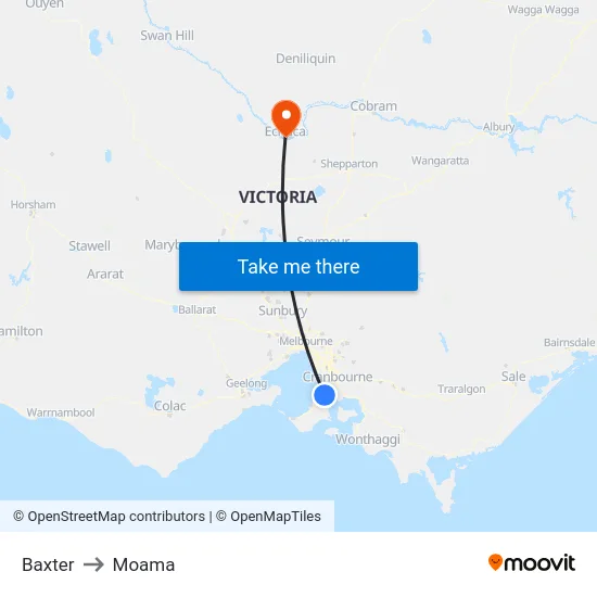Baxter to Moama map