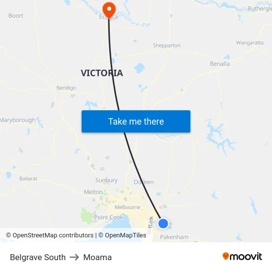 Belgrave South to Moama map