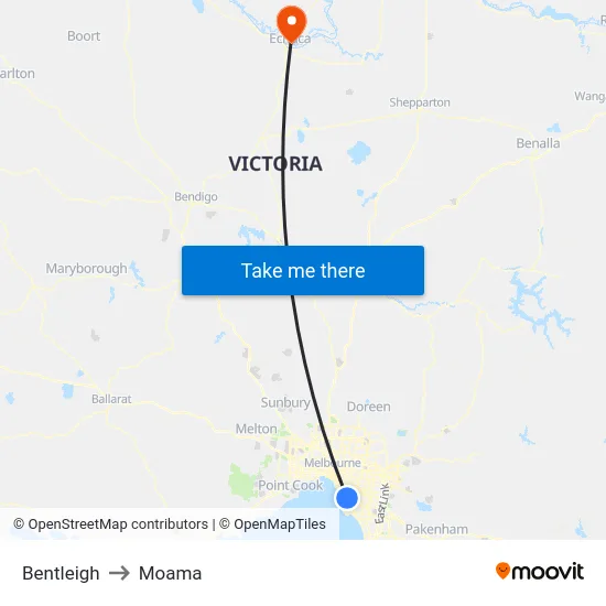 Bentleigh to Moama map