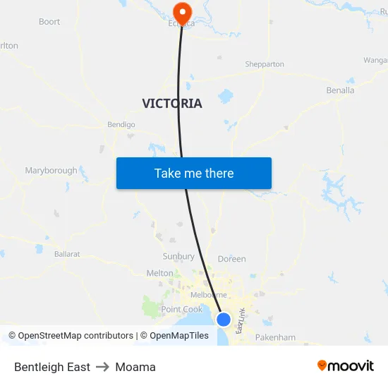 Bentleigh East to Moama map