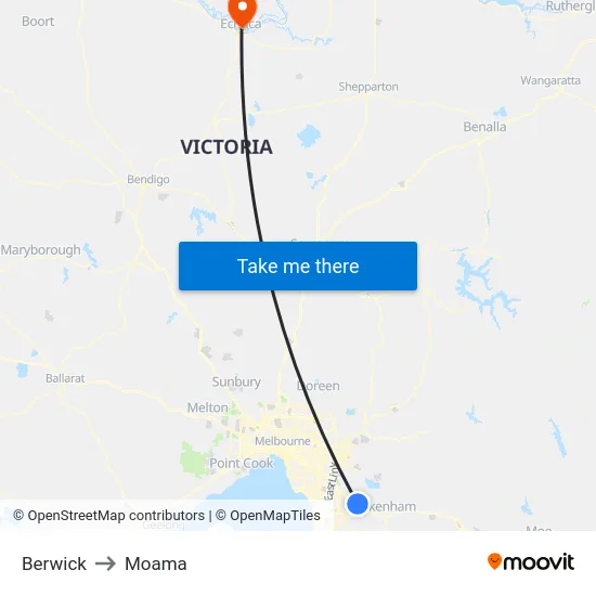 Berwick to Moama map