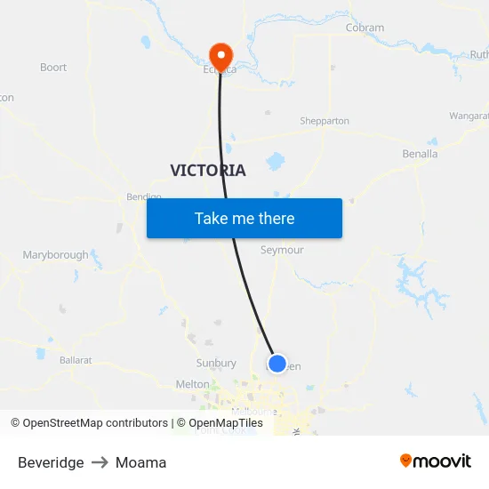 Beveridge to Moama map