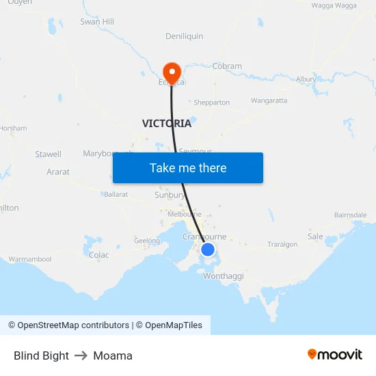 Blind Bight to Moama map