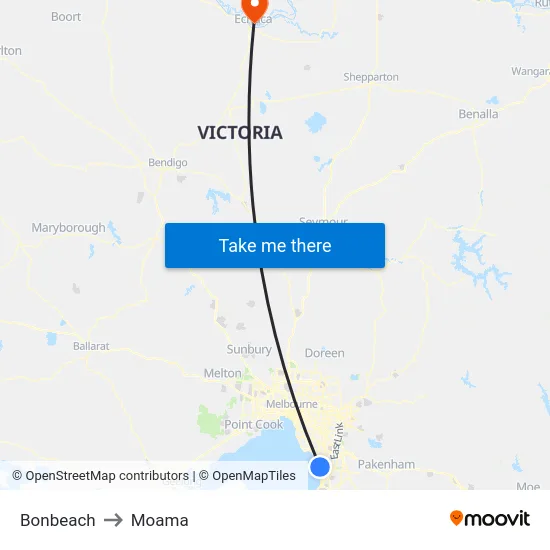 Bonbeach to Moama map