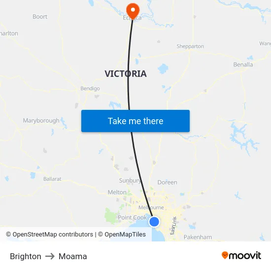 Brighton to Moama map