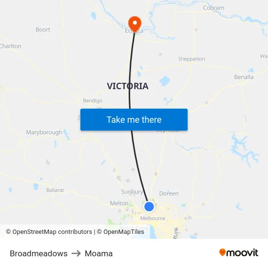 Broadmeadows to Moama map
