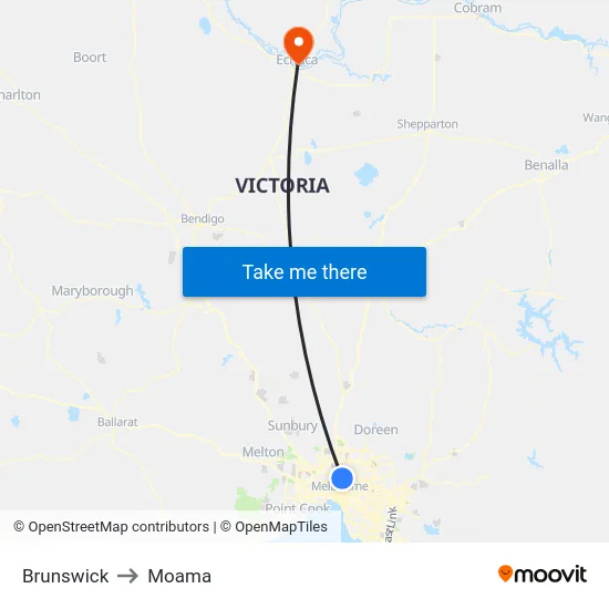 Brunswick to Moama map