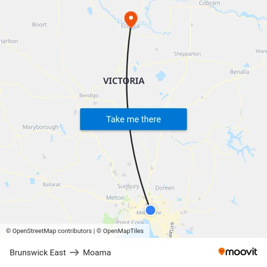 Brunswick East to Moama map