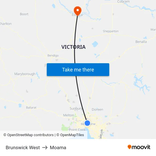 Brunswick West to Moama map