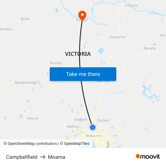 Campbellfield to Moama map