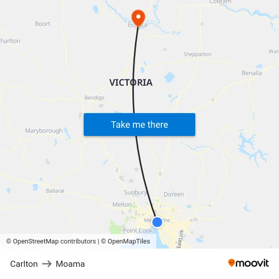 Carlton to Moama map